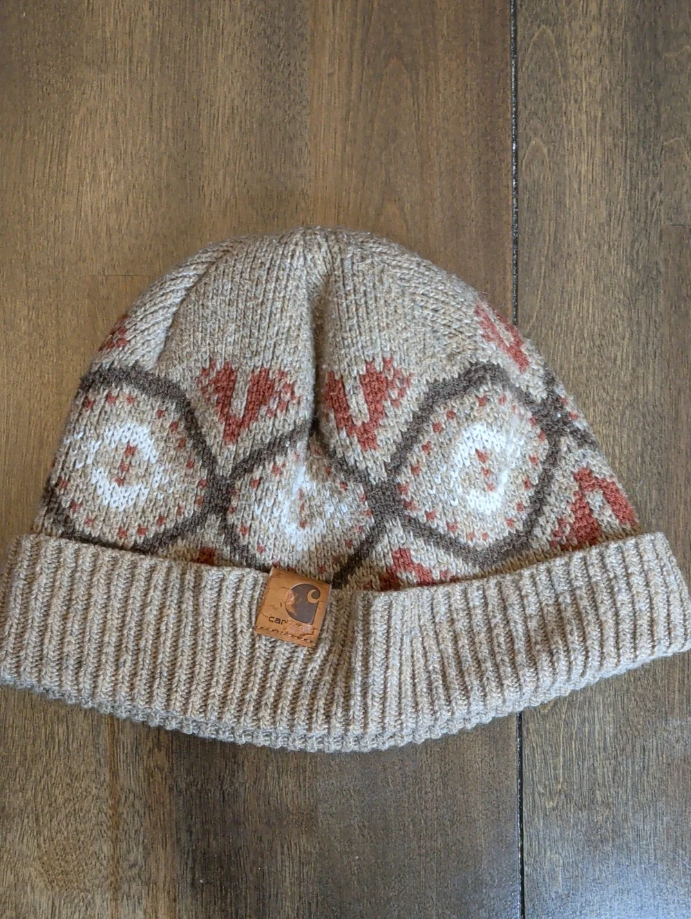Carhartt Patterned Knit Beanie in Taupe, Rust & Cream